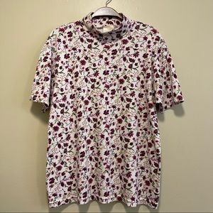 Bobbie Brooks Vintage Floral Short Sleeve Turtle Neck Top